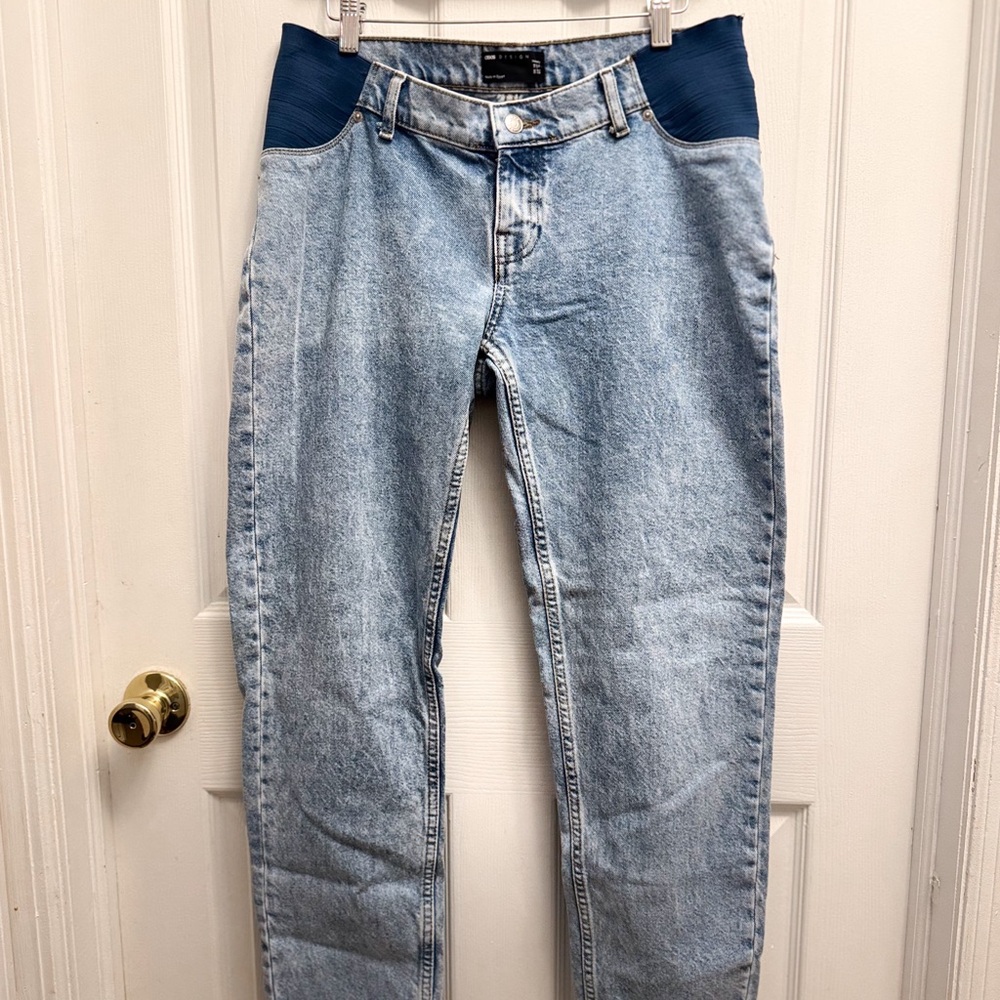 ASOS DESIGN Maternity low rise baggy jeans in mid blue